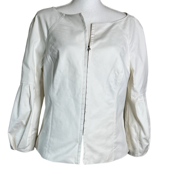 Magaschoni Collection White Zip Front Puff Sleeve Jacket - Picture 1 of 6